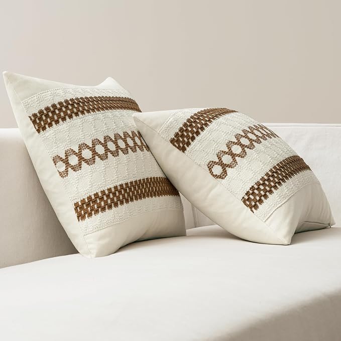 MIULEE Set of 2 Coco Brown Boho Decorative Pillow Covers 20x20 Inch | Farmhouse Couch Throw Pillows, Modern Spring Cotton Cushion Covers, Macrame Woven Home Decor for Bed Sofa Chair
