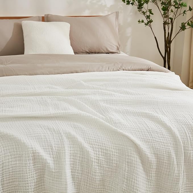 EMME Muslin Blankets for Adults Throw Blanket for Couch Breathable Gauze Soft Lightweight Airy White King 108" x 90"