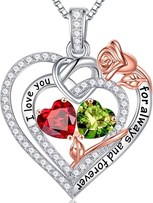 Iefil Valentines Day Gifts for Her Wife - 925 Sterling Silver Double Birthstone Necklace, Anniversary Birthday Gifts for Women, Jewelry Gift for Wife Girlfriend Mom Her