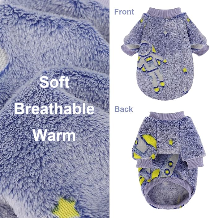Dog Sweater Glow in The Dark Girl Pink Small Fleece Clothes Winter Soft Thickening Warm Puppy for Dogs Boy Teacup Yorkie Chihuahua (XS,Blue)