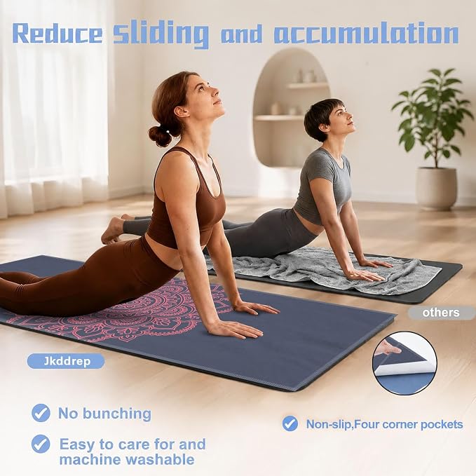 Yoga Mat Towel, Hot Yoga Non Slip with 4 Corner Pockets, 70 x 26 in | Soft Absorbent Microfiber With Four Corner Pockets, Fits Over Yoga Mats For Hot Yoga, Pilates, Gym, And Travel