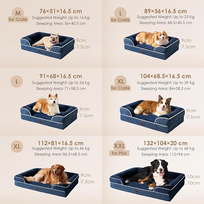 EHEYCIGA Orthopedic Dog Bed Medium Size Dog, Waterproof Washable Pet Beds | Non-Slip Bottom and Egg-Crate Memory Foam Dog Couch Bed with Washable Removable Cover, Navy