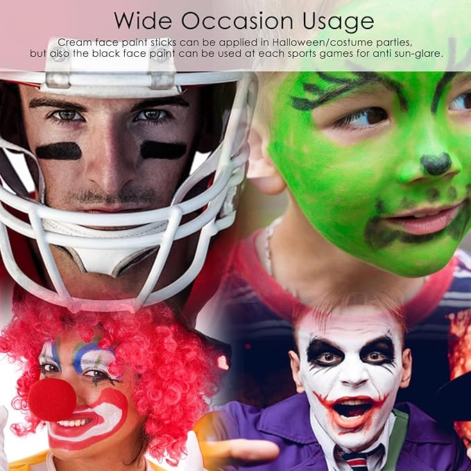 3 Colors Black Brown Green Face Body Paint Stick, Eye Black Baseball Sticks Camo Face Paint for Baseball/Football/Halloween/CS/Hunting/SFX Makeup Cream Face& Body Paint Easy to Blend-