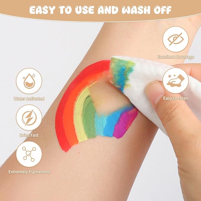 Pintada 54 Color Face Painting Kit for Kids - Non Toxic Water Activated Face Paint Palette with Stencils, Brushes, Gems & Book. For Halloween, Carnival, Party; Costume Makeup for Creative Activities