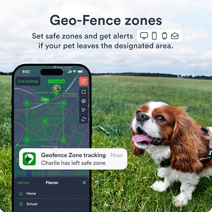 Set of 2 Dog GPS Trackers - Real-Time Location Tracking Device with App - Smart Alerts & Geo-Fence - Collar-Compatible, Waterproof - Long-Life Battery - iOS & Android - (Subscription Required)