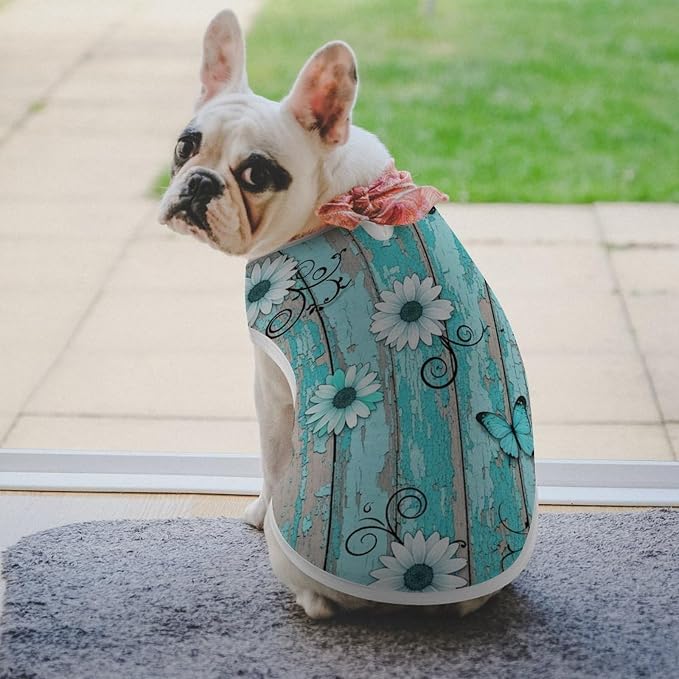 Soft Breathable Clothes Puppy Vest Cat Cute T Shirt Costumes Dog Shirt Rustic Teal Turquoise Daisy
