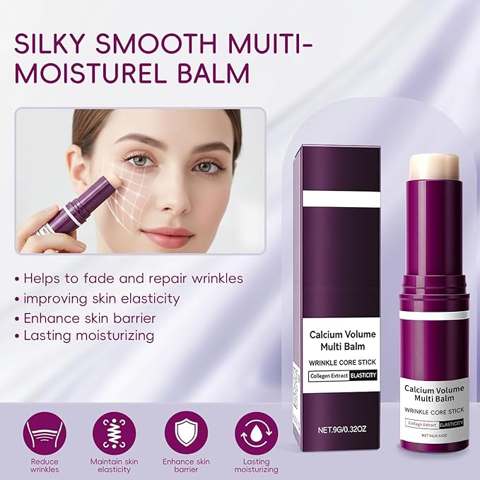 2PCS Cementerre Calcium Multi Balm Stick, Korean Calcium Volume Multi Balm, Collagen Moisturing Stick, Anti-aging, Wrinkles, Sagging, Hydrating, Firming Skin, Suitable for Eyes, Face & Neck-Purple