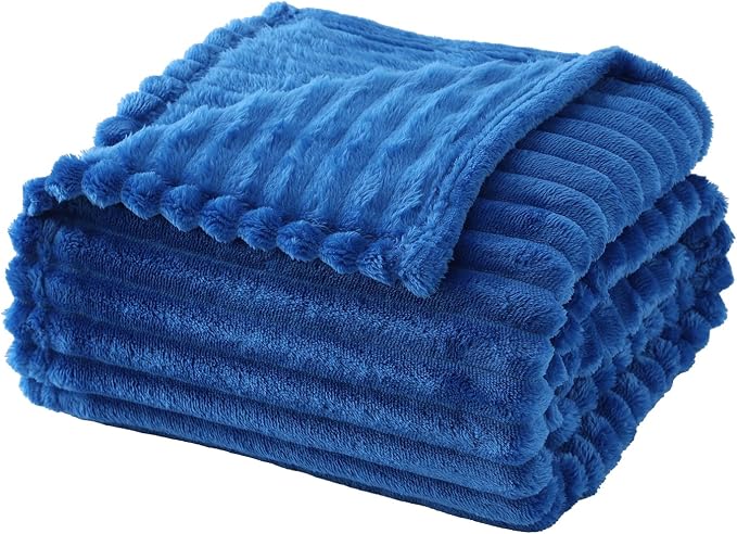 Classic Blue Throw Blanket for Couch Sofa 60"x80" Striped Design