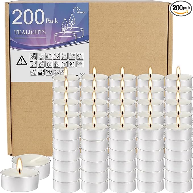 Unscented Tealight Candles, 200 Pack Bulk Tea Lights, 4 Hours Long Burning, Smokeless White Votive Candles for Home Décor, Wedding, Party, Spa, Emergency, Holiday & Everyday Use | Mini Candles Bulk