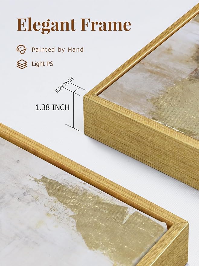Zessonic Gold and Beige Abstract 3D Textured Foil Wall Art, 20"x28"x2 | Framed Abstract Prints wall decor with Hand-Painted Texture–Neutral Tone Artwork for Living Room Bedroom Office Hallway Decor
