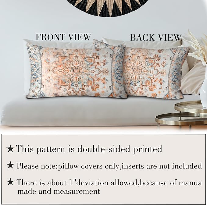 Boho Throw Pillow Covers 12x20 inch Set of 2,Boho Vintage Carpet Pattern Antique Ethnic Decor Double Sided Pattern Cushion Cover Soft Pillow Case Living Sofa Room Bed Square Pillow Cover