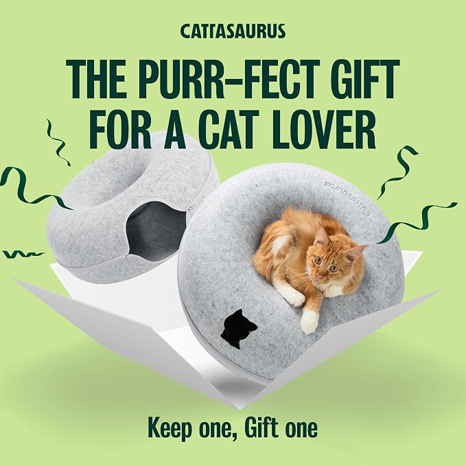 Peekaboo Cat Cave Duo Jumbo Set, Extra Spacious Cat Donut for Multiple & Large Kitty 15+ lbs, Scratch Detachable Cat Beds for Indoor Cats, Washable Cat Tunnel Bed, Best Kitten Toys