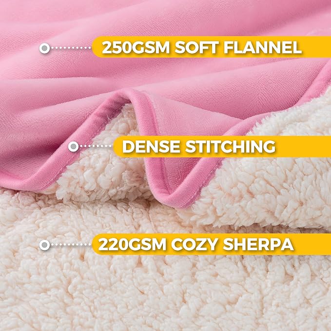 Sunheir Waterproof Dog Blankets for Extra Large Dogs - Cat Blanket Washable for Couch Protection, Soft Sherpa Fleece Puppy Throw Blanket to Prevent Urine Leaks & Protects Furniture, 50"X 60", Pink