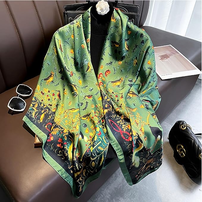 K-Elewon Large Square Scarf 43" Silk Scarf Fashion Scarves Silk Feeling Hair Wrapping Scarfs Night Sleeping Headscarf
