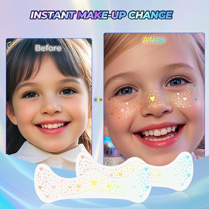 Holographic Glitter Freckles, Glitter Freckles Face Tattoo,Sparkle Makeup Patches,Face Glitter for Hallowmas Christmas,10pcs