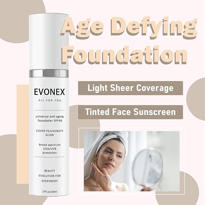 Age Defying Foundation - Light Sheer Coverage Tinted Face Sunscreen - Anti-Aging Tinted Moisturizer Cream - Foundation Serum for Women - Serum Age Defying Makeup (2pcs)