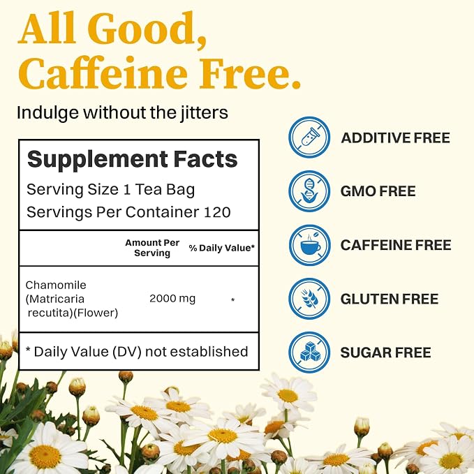 SKMTT Chamomile Tea Bags, 120 Count (2g/bag) - Premium Chamomile Flower Herbal Tea for Relaxation, Caffeine Free & Non-GMO, No Additives