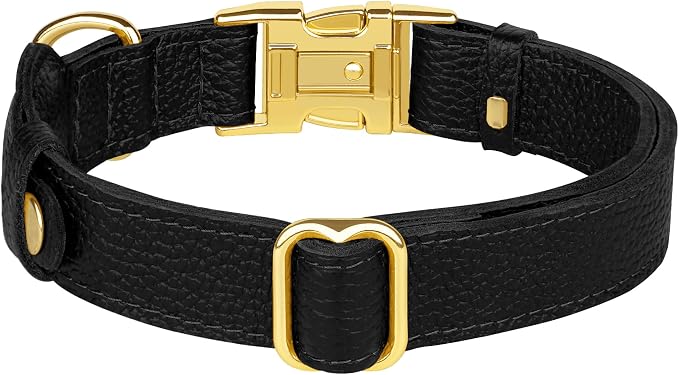 Leather Airtag Dog Collar - Soft Tracking Dog Collar with Apple AirTag Holder and Metal Buckle - Safety GPS Pet Collars for Small Medium Large Dogs Puppy Pink Red (Black, L, 17"-21" Neck Fit)