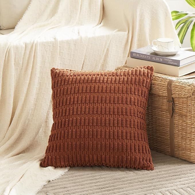 Fancy Homi 4 Packs Decorative Throw Pillow Covers for Living Room Couch Bed, Modern Farmhouse Boho Home Décor Accent Cushion Case, 22" x 22", Rust