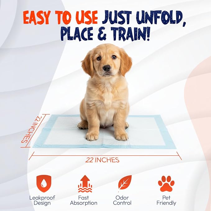 BPG Ultra Absorbent Pet & Puppy Pads – 100 Count 22"x22" Pee Pads for Dogs, Disposable Leak Proof Dog Training Pads, Quick Drying Underpads, Puppy Essentials for House Training - Brooklyn Pet Gear