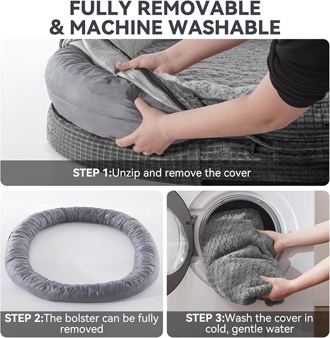 JOEJOY Orthopedic Dog Beds Large Sized Dog, XL Egg-Crate Memory Foam Pet Couch Bed with Bolster Sides, Waterproof Lining, Removable Washable Cover & Non-Slip Bottom, Grey