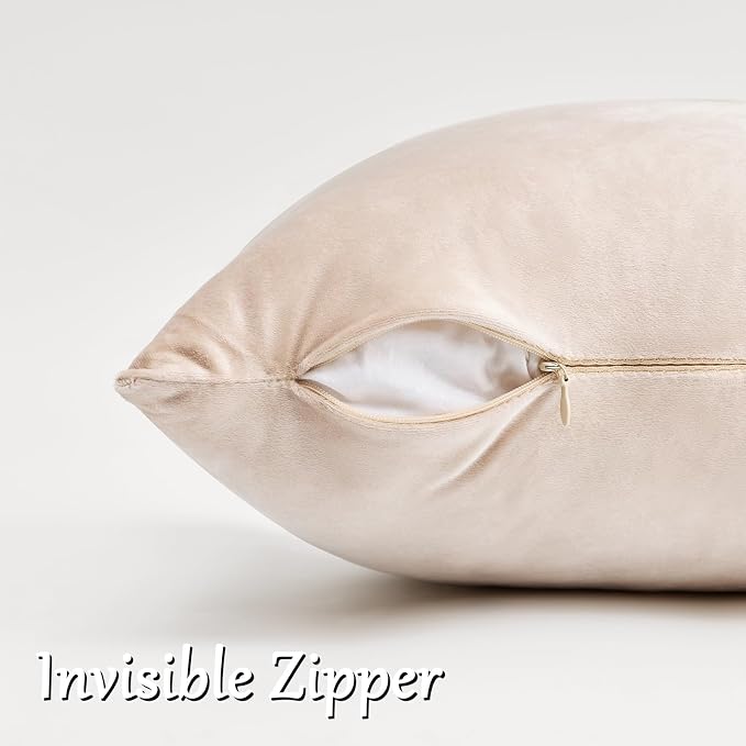 GIGIZAZA Velvet Pillow Covers 16x16 Decorative Pillows Pack of 2 Beige | Champagne Throw Pillows for Couch Sofa,280gsm Soft Textured Fabric,Modern Square Pillowcases,Luxury Cushion Covers