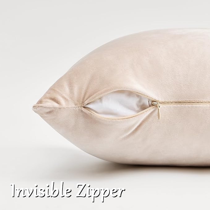GIGIZAZA Velvet Pillow Covers 24x24 Decorative Pillows Pack of 2 Beige | Champagne Throw Pillows for Couch Sofa,280gsm Soft Textured Fabric,Modern Square Pillowcases,Luxury Cushion Covers