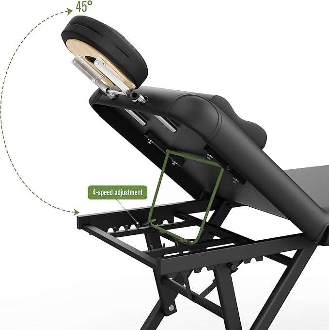 pouseayar Adjustable Massage Table with Face Pillow & Headrest, Sturdy and Solid, Silent and Easy to Adjust for Treatment Table Physical Therapy Table Spa Facial Bed - Adjustable Backrest, Black