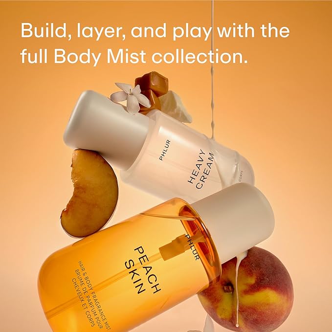 PHLUR Peach Skin Body Mist, 8 Fl Oz - Hair and Body Perfume for Women with Peach Bellini, Bergamot, Vanilla Orchid, Milky Sandalwood & Sheer Amber Fragrance Body Spray