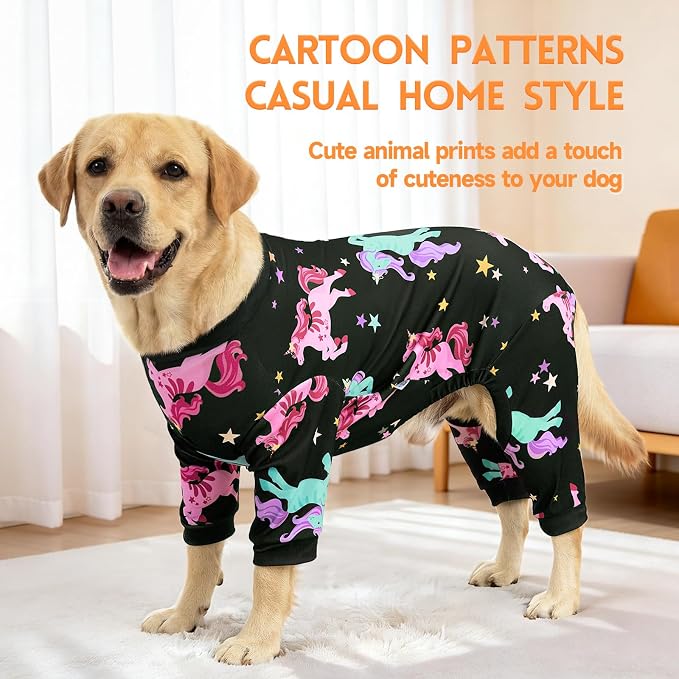 XPUDAC 2 Pack Dog Pajamas for Large Sized Dog, 4-Way Stretch Soft Dog Onesie Lightweight Warm Pet Clothes Jammies for Large Breeds Dinosaur Print, 7XL