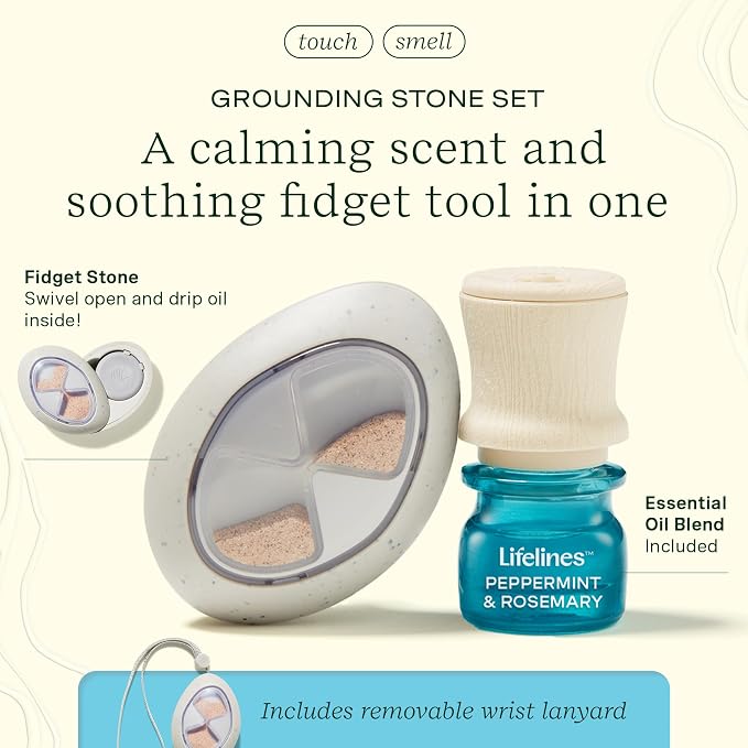 Lifelines Scent-Infused Grounding Stone & Oil Blend - Portable Fidgets for Tweens, Teens & Adults with Essential Oil Blend & Diffusion Stones for Sensory Immersion - Calming Waterless Passive Diffuser