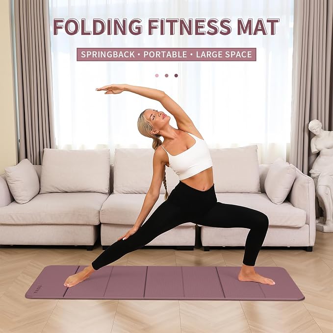 PAIDU Foldable Yoga Mat - 10mm Extra Thick, 75"26" Non-Slip Exercise Fitness Mat | SGS Eco-Certified, Portable for Yoga/Pilates/Studio/Home Workout
