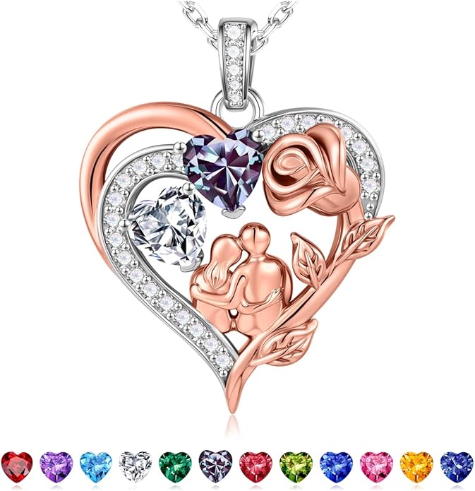 Iefil Valentines Day Gifts for Her - 925 Sterling Silver Birthstone Necklace for Women, Anniversary Birthday Gifts for Wife Girlfriend Mom