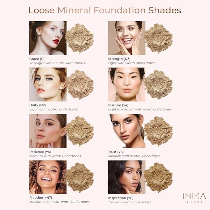 INIKA Organic Mineral Powder Foundation with SPF 25 - Vegan Makeup, Natural Looking, Buildable Coverage, Flawless Radiance & Glow, Blemish Coverage, Cruelty Free, Sustainable Packaging, Freedom, 8g