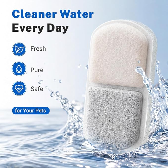 6 Pack Cat Water Fountain Replacement Filters and Sponges | For Adorabby 135oz/4L Pet Fountain and Dog Water Dispenser