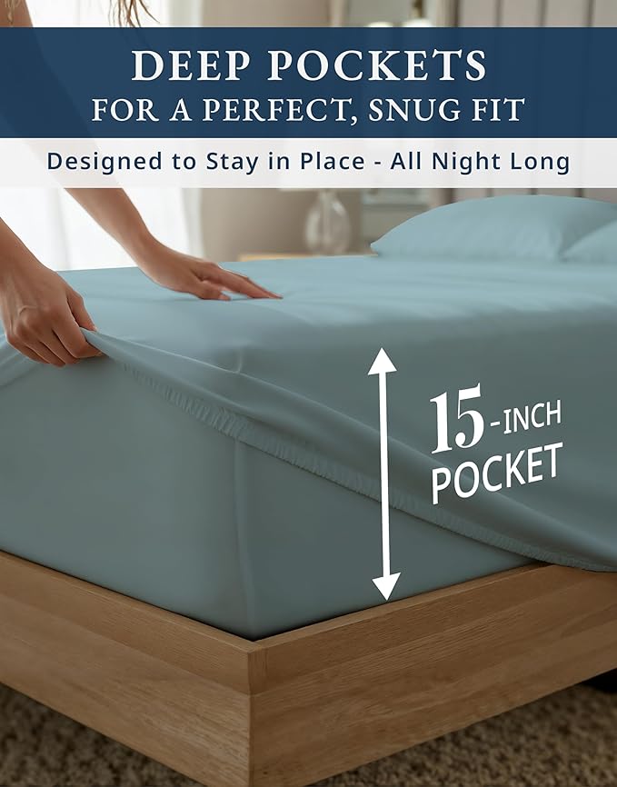 LANE LINEN Luxury Hotel Style 100% Egyptian Cotton Twin Sheets - 1000 Thread Count, Mercerized Cotton, No Pill Fade Resistant Sustainably Produced Twin Bedding Sheets & Pillowcases- French Blue