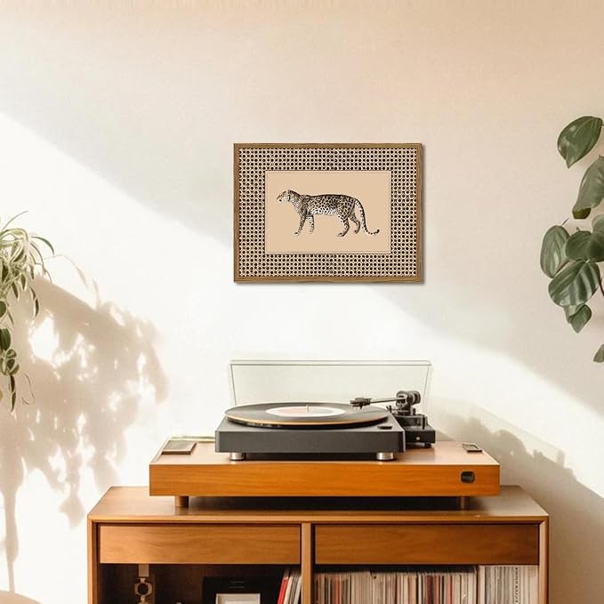 Vintage Leopard Wall Art Cheetah Safari Wall Decor Paintings, Wildlife Animal Poster Canvas Prints Aesthetic for Living Room Bedroom 12x16 inch Wood Framed