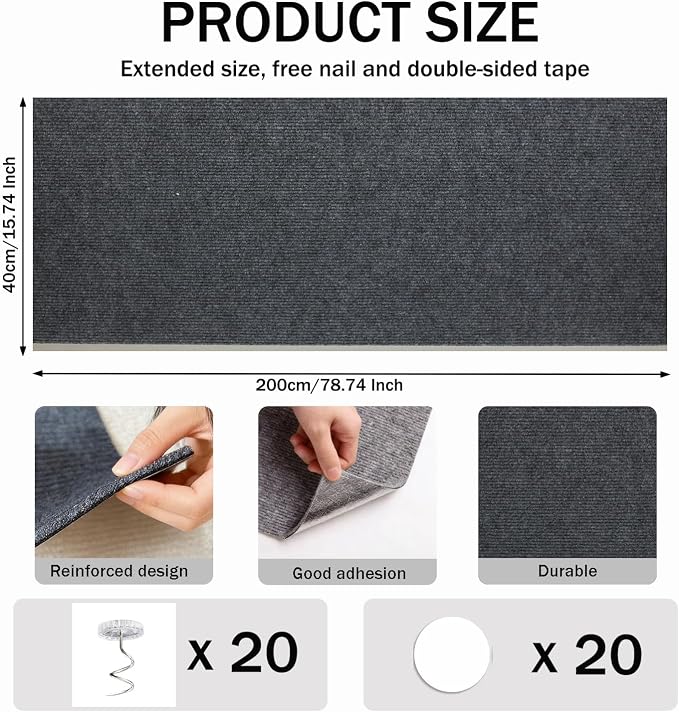 78.8"x15.8" Dark Grey Cat Scratch Mat for Furniture，DIY Cat Scratcher for Covering Cat Tower，Carpet，Couch,Bed,Self-Adhesive cat Scratching Pads(Dark Grey)