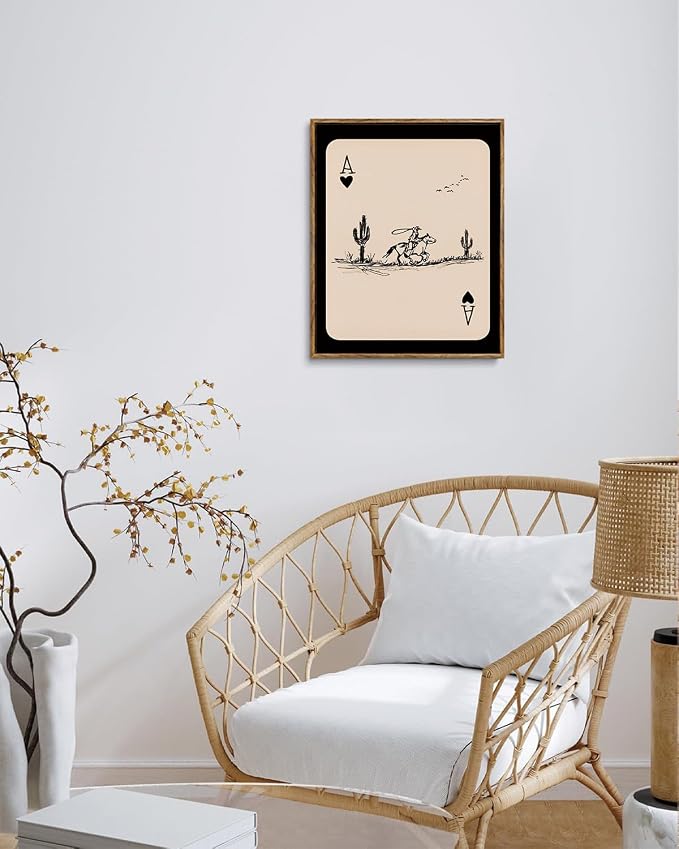 ZZLWBKGL Western Wall Decor Cowboy Poker Canvas Art Vintage Framed Wall Art | Cactus Artwork Mid Century Picture Southwest Farmhouse Paintings for Bedroom Living Room 12x16in