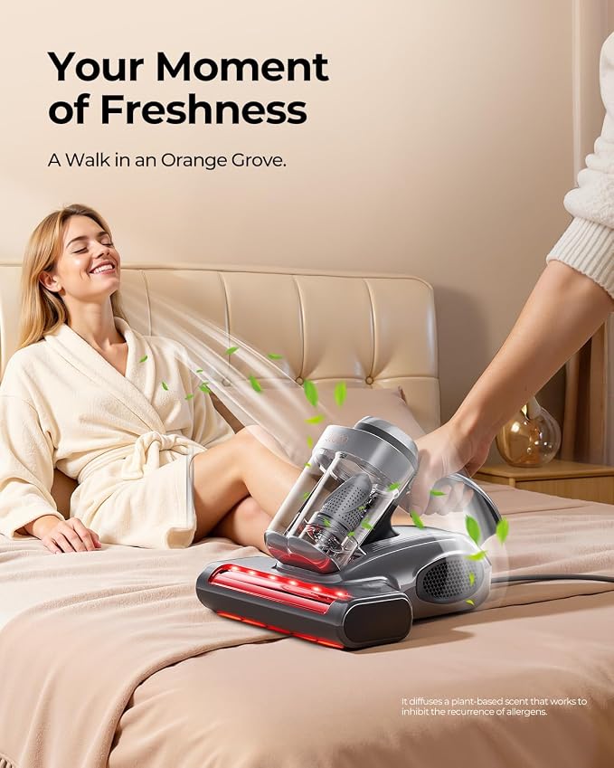 JIGOO J300 Pro Mattress Vacuum Cleaner, LED Sensor, Pet Hair, Infrared | Bed Vacuum Cleaner with 550W motor, 14Kpa suction, UV-C light and 140°F heat, U-FIR infrared, ultrasonic, fragrance