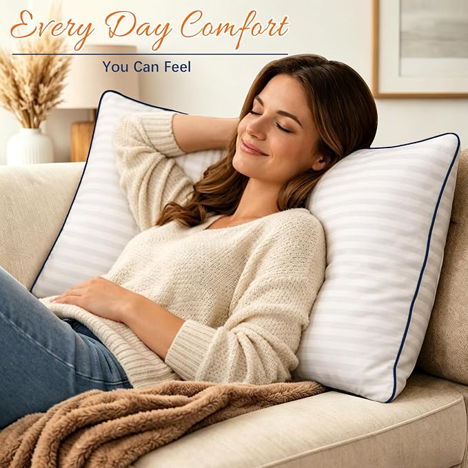 Yettbea 18x18 Inches Pillow Inserts Set of 2- Premium Soft Down Alternative Fill, Decorative Throw Pillows for Couch, Bed & Sofa, Supportive White Striped Bedroom Pillow Forms
