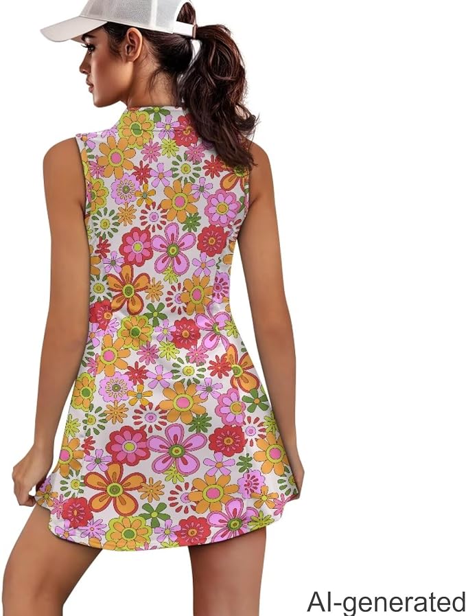 Golf Dress Tennis Dresses for Women with Built in Shorts and Pockets Sleeveless Athletic Dress Workout Dress