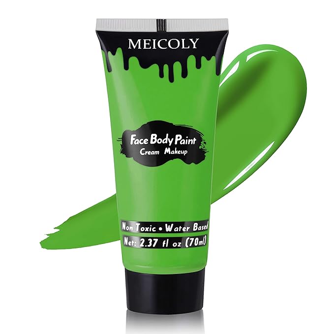 MEICOLY Light Green Face Body Paint(2.37Oz),Christmas Stocking Stuffers,Lime Green Face Paint for Halloween SFX Witch Elphaba Makeup,Camouflage Hunting Hulk Gamora,St Patrick's Day Accessories