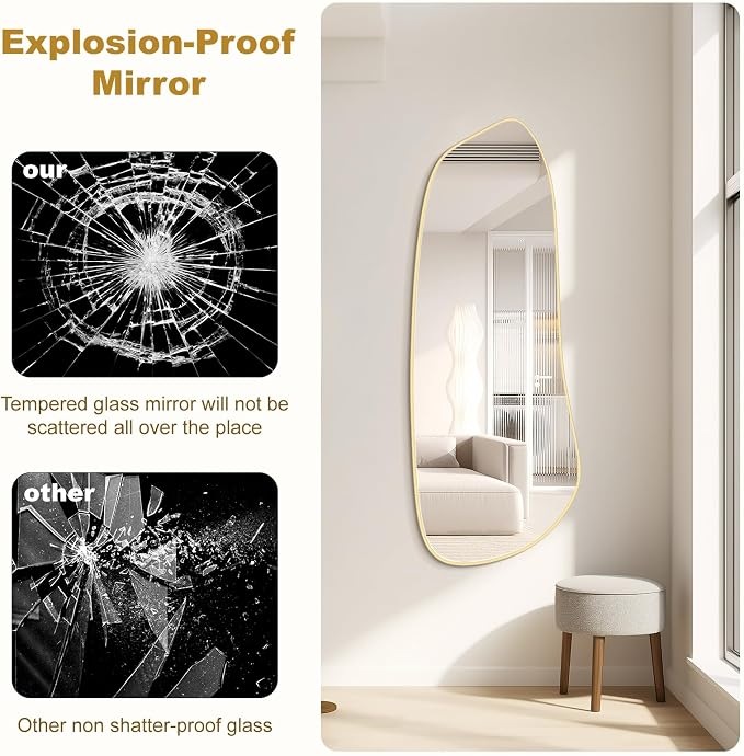Irregular Wall Mirror, Asymmetrical Mirror Wall Mounted with Gold Framed for Living Room, Bathroom, Bedroom, Entryway Wall Decor, 46"×18", Gold