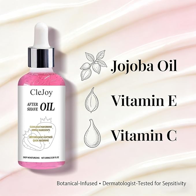 After Shave & Hair Removal Care Essential Oil, formulated with Mineral Oil, Jojoba Seed Oil and Vitamin E, nourish and soothe skin, improve dryness, keep skin silky, for daily post-shave care