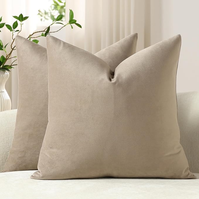 Throw Pillow Covers 20x20 Taupe: Pack of 2 Cozy Soft Velvet Square Modern Luxury Decorative Throw Pillow Cases for Sofa Couch Living Room Bed Home Decor