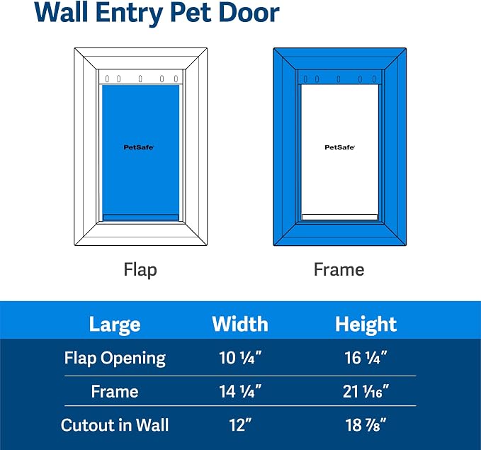 PetSafe Wall Entry Pet Door, Telescoping, Dogs up to 100 lb, Large | Insulates Better Than Metal, Interior & Exterior Install, Weatherproof Double-Flap, DIY Telescoping Tunnel 4.75-7.25 in Walls