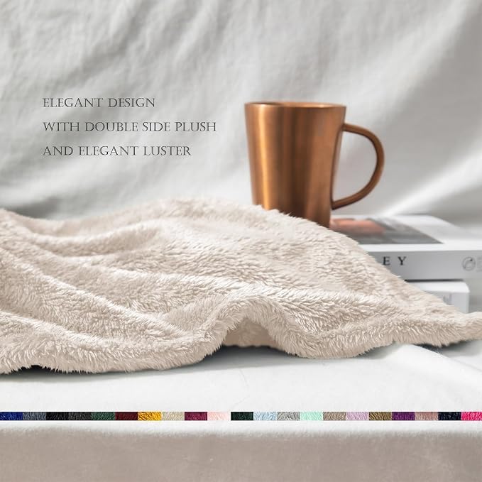 Exclusivo Mezcla Fuzzy Plush Fleece Bed Blanket Queen Size, Beige | 90x90 Inches, Super Soft and Cozy Bed Blanket, Fluffy Decorative Bedding for Livingroom, Bedroom, All Season