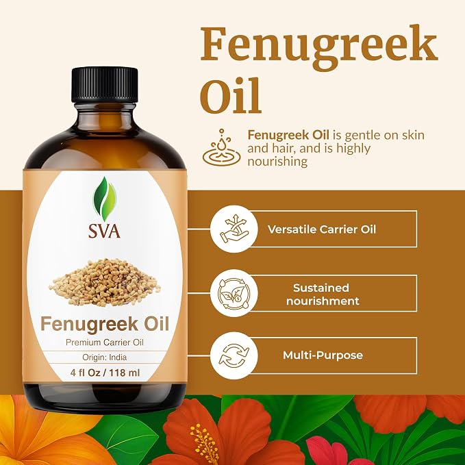 SVA Fenugreek Oil 4 Fl Oz - for Face, Skin Care, Hair Care, Scalp Massage & Body Massage – Carrier Oil with Dropper
