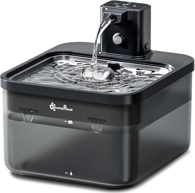 DownyPaws Cat Water Fountain Cordless, Pet Fountain, 84oz/2.5L, Black Pro | Wireless Cat Drinking Water Fountains for Cats Indoor, Fursink , Battery Operated, Motion Sensor, Ultra Quiet Pump, BPA-Free
